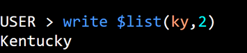 The terminal shows the entered code and the resultant "Kentucky"