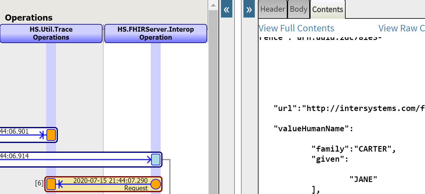 Request message is selected and Content pane displays given name Jane.