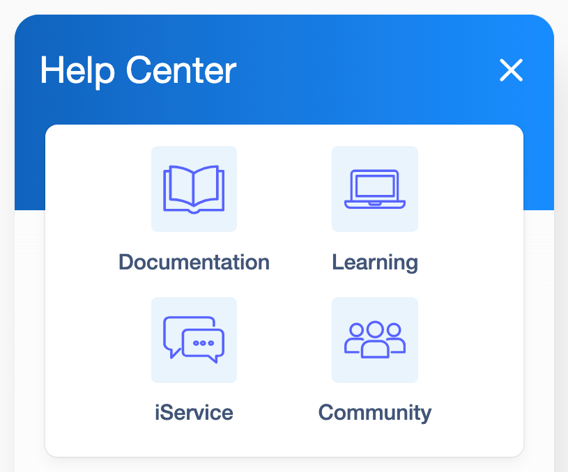 Help Center: Documentation, Learning, iService, Community